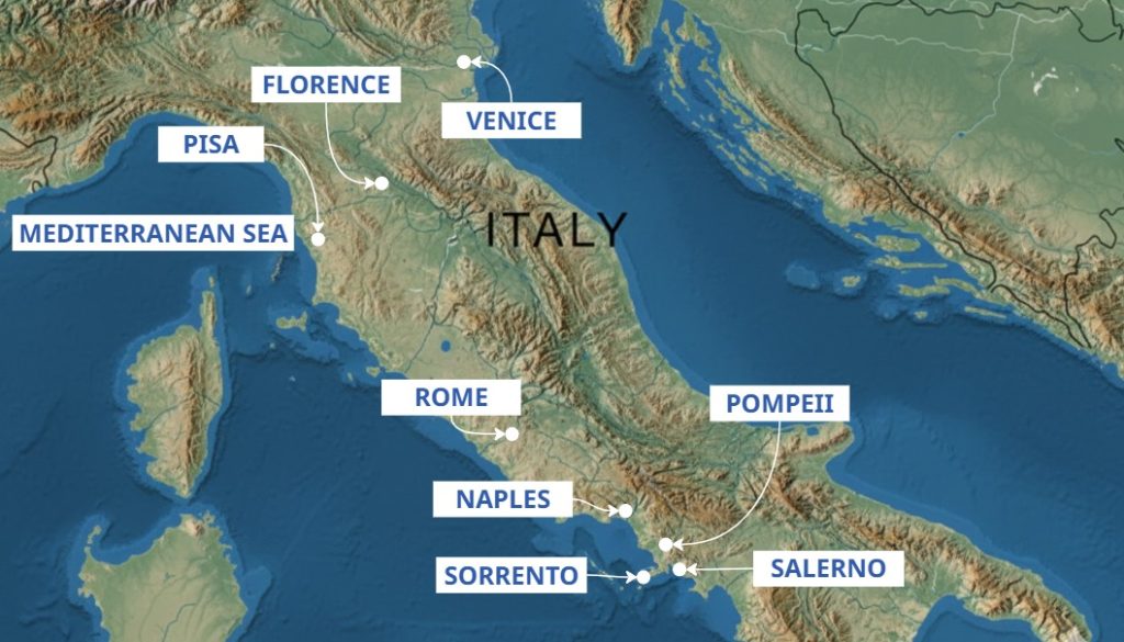 Map with the cities near Pompeii